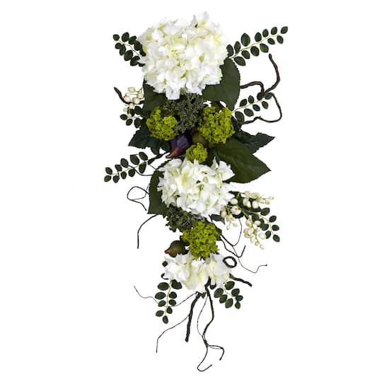 28" White Hydrangea Teardrop Swag